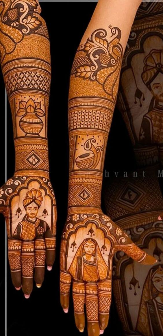 Bride and Groom Silhouettes mehndi design